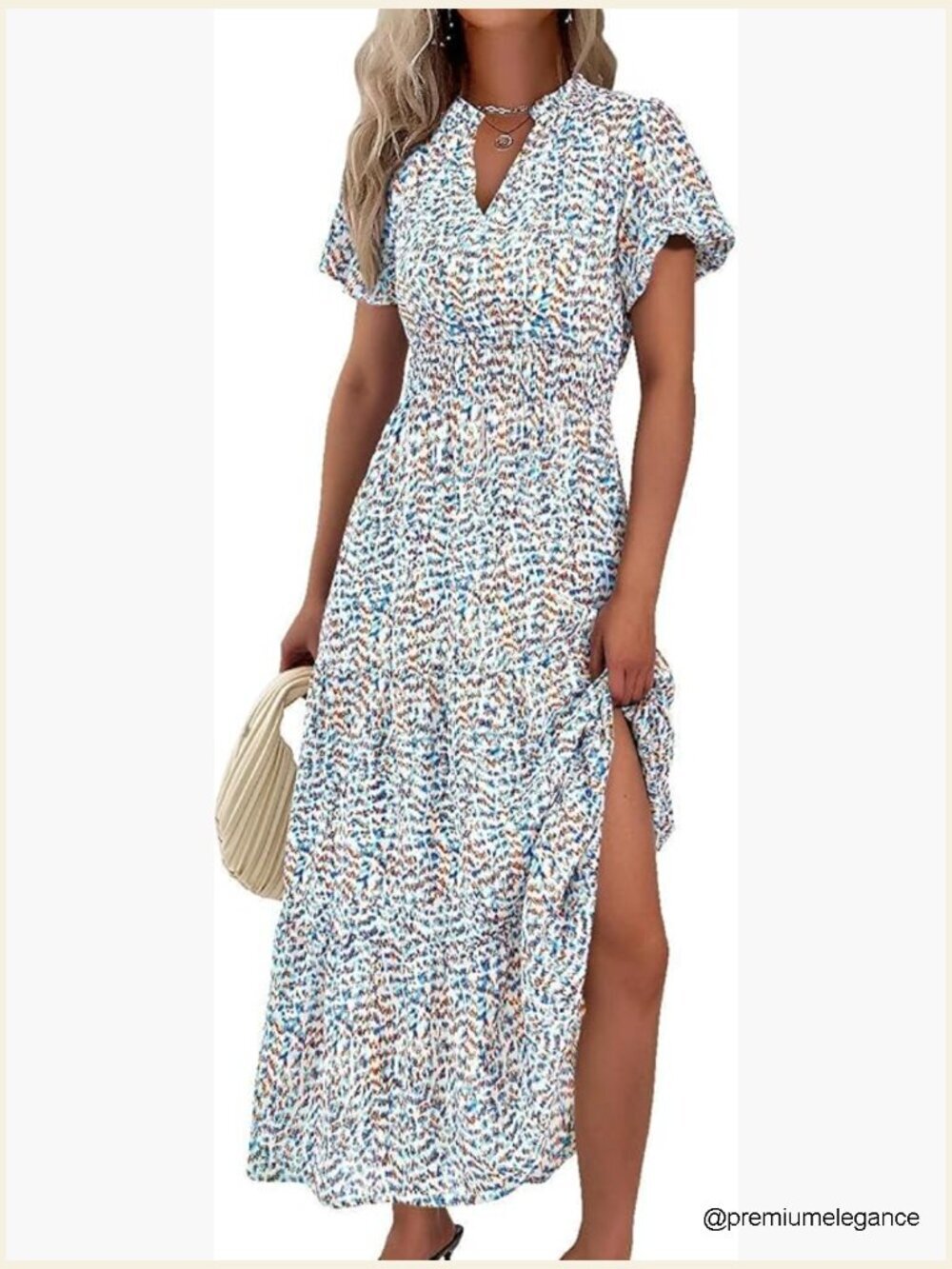 Floral Maxi Dress with Puff Sleeves, Smocked Waist, Side Pockets